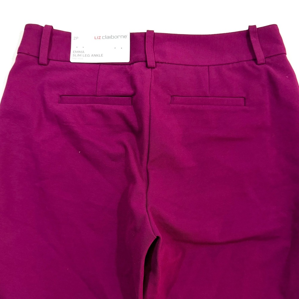Liz Claiborne Emma Slim Leg Ankle Pants 4-Way Stretch Wild Cherry Womens 2P NWT - Picture 14 of 16